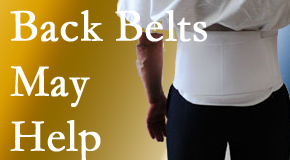 Easley back pain sufferers using back support belts are supported and reminded to move carefully while healing.